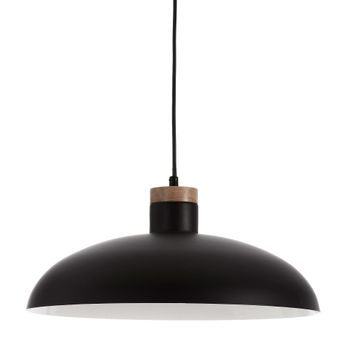 Lámpara techo pantalla metálica negro y madera