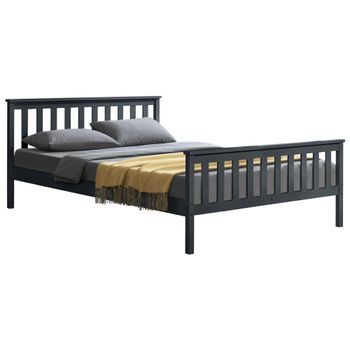 Cama Doble Hellnar De Pino - Con Listones Y Reposacabezas 180 X 200 Cm - Gris Oscuro [en.casa]