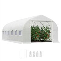 outsunny invernadero tunel 595x300x200 cm invernadero de jardin con 12 ventanas y puerta enrollable con cremallera para plantas blanco   aosom espana