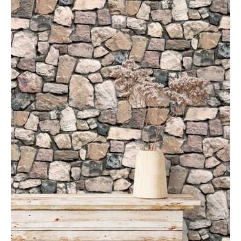 Papel Pintado Efecto Textura De Muro De Piedra Natural Rústico Con Textura - Salonio 453840 De Gaulan - Rollo De 10 M X 0,53 M