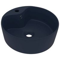lavabo de bano moderno  lavabo lujo con rebosadero ceramica azul oscuro mate 36x13 cm