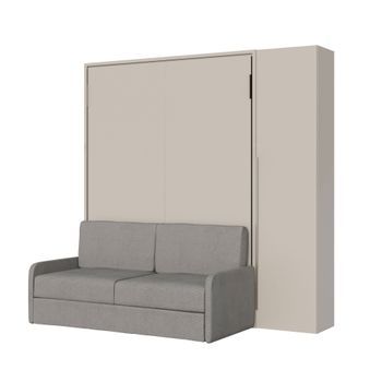 Cama Abatible Francesa Vertical Versia Sofà 140 Con Sofá, Estante Y Armario De 1 Puerta A La Derecha Clay