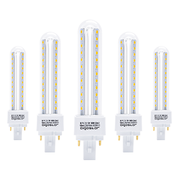 Aigostar Pack de 5 Bombilla PLC 2U, tubo de 12W Maiz G24, Blanco Cálido 3000K, 1180lm, No regulable