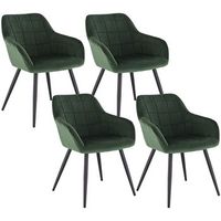 set 4 sillas de comedor con reposabrazos silla de cocina silla de salon en terciopelo patas de metal oscuro - verde - woltu