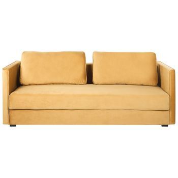 Sofá Cama 3 Plazas De Terciopelo Amarillo Mostaza Almacenaje Convertible Eksjo