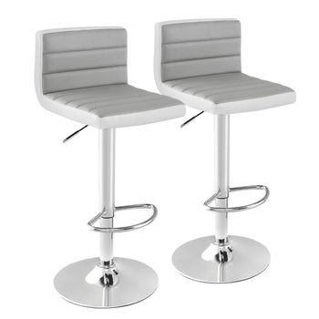 Costway Conjunto de 2 Taburetes de Bar Giratorias Ajustables con Base Metálica y Reposapiés de Cuero PU para Isla de Cocina Pub y Café Gris