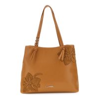 bolso de compras de imitacion de piel con aplicaciones florales hazelnut