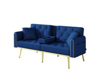 sofa cama plegable 2 plazas fija de terciopeloazul