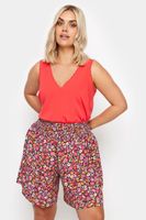 yours pantalones cortos rosa floral con cintura fruncida mujer curvy y tallas grandes yours