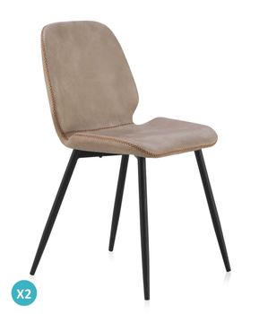 Pack 2 sillas tapizadas en beige patas metálicas negras
