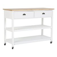 carrito de cocina blanco encimera madera clara 2 estantes 2 cajones para cubiertos ruedas estilo moderno escandinavo navarino