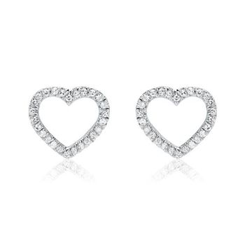 14 quilates pendientes corazón de oro blanco con diamantes