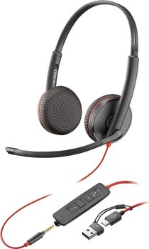 POLY Auriculares Blackwire 3225 estéreo USB-C + conector de 3,5 mm + adaptador USB-C/A (paquete)