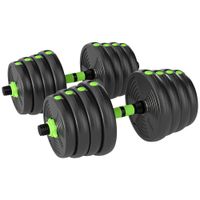 sportnow juego de mancuernas ajustables 30 kg 3 en 1 con barras de conexion y mangos antideslizantes para gimnasio en casa verde