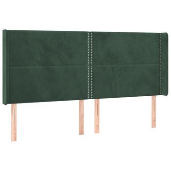 Cabecero Cama Mueble De Dormitorio Con Led De Terciopelo 203 X 16 X 118/128 Cm Verde Oscuro M02_0002071