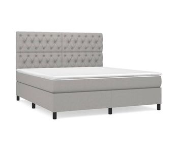 Cama box spring con colchón tela gris claro 160x200 cm diseño de botones