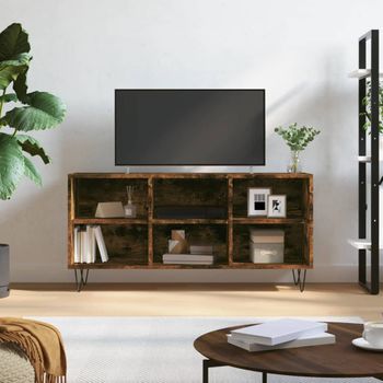 Mueble Tv | Mueble De Salón | Armario Tv Madera De Ingeniería Roble Ahumado 103,5x30x50 Cm Cfw777903