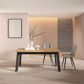 Mesa comedor efecto madera roble y negro 167x90x75cm