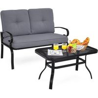 conjunto jardin exterior 2 piezas banco de 2 plazas con cojines y mesa de cafe costway 120 x 74 x 86 cm gris