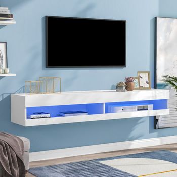Mueble TV LED en blanco con iluminación LED con almacenaje