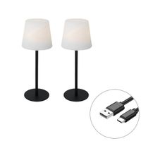 set de 2 lamparas mesa recargables negras 40 cm ip54