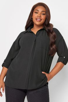 Yours Blusa Negra Con Media Tapeta, Mujer Curvy Y Tallas Grandes, Yours