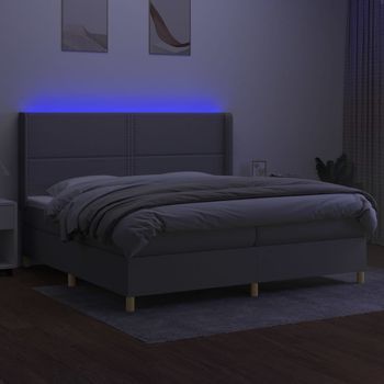 Cama Box Spring Con Colchón Tela Y Led Gris Claro 200x200 Cm Vidaxl