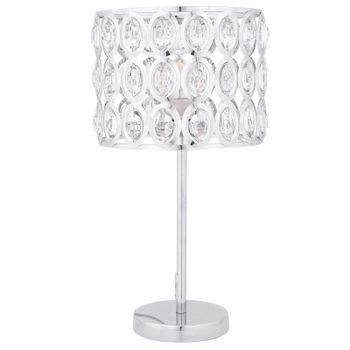 Lámpara De Mesa De Metal Plateado 53 Cm Pantalla En Forma De Tambor De Cristal Calada Estilo Glam Tenna