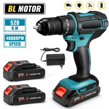 Taladro de Impacto Eléctrico de 520N.M, Taladro Inalámbrico de 10 mm, Destornillador Eléctrico, Herramienta Eléctrica para Bricolaje, Compatible con Batería Makita de 18V