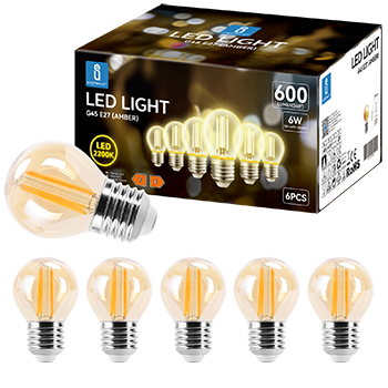 Aigostar Vintage Bombilla LED E27, 6W Equivalente a 43W ,Luz Cálida 2200K, 520lm, G45 Bombilla Filamento Led,No Regulable,6 Pieza