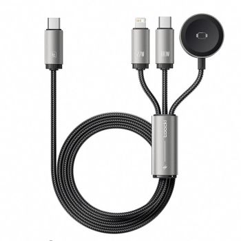 Toocki TQ-X69C2 100W 3-en-1 cable USB-C a USB-C/para iP/ Cargador de reloj inalámbrico de carga rápida Transmisión de da