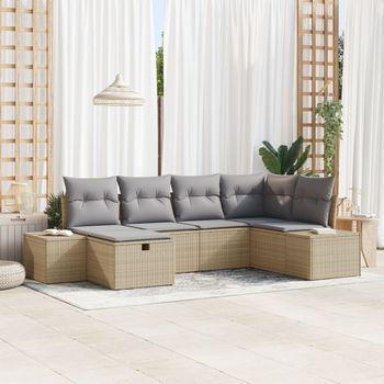 Juego De Sofá De Jardín De 6 Piezas Con Cojines Beige Ratán Poli V5825 Unico / Beige