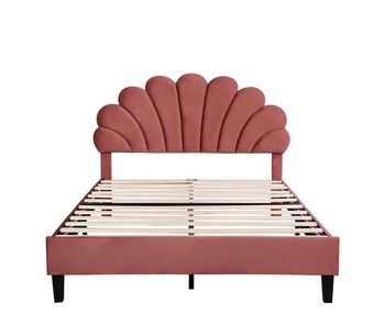 Cama doble tapizada en terciopelo - 140x200cm - cabecero en forma de flor - con somier de láminas - rojo