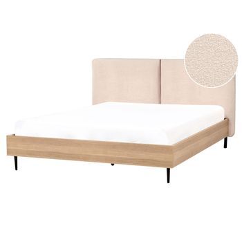 Cama Moderna Con Cabecero De Bouclé Beige 160 X 200 Cm Limanton