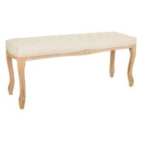 banqueta de madera tapizada color crema 110x36x47