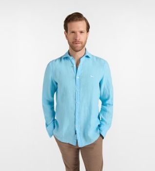 Harmont & Blaine para hombre. CRQ001012833I Camisa lisa de lino puro turquesa (XXL), Casual, Clásico, Manga larga