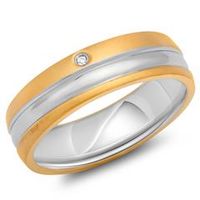 anillo de acero inoxidable parcialmente chapado en oro 6mm circonita cubica