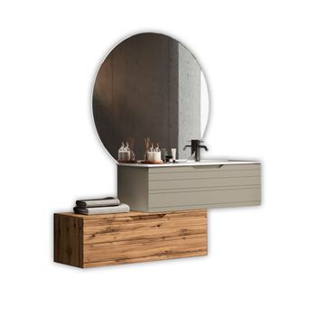 Composición Baño Lavabo Derecha 4 Piezas Solmira Topo/roble En Mdf