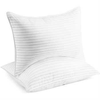Juego De Dos Almohadas, Aptas Para Dormir Boca Arriba, Boca Abajo O De Lado, Con Núcleo De Almohada A Rayas Satinadas Para Un Uso Cómodo En Casa.