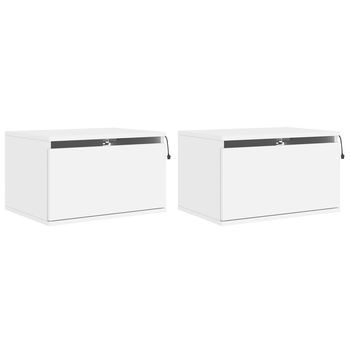 Pack 2 Uds Mesitas De Noche De Pared Flotantes Mesilla Con Luces Led Blanco