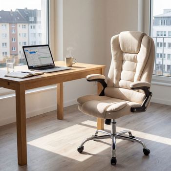 Silla de oficina giratoria regulable en tela crema