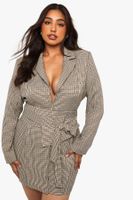 plus obi check blazer dress beige