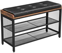 banco zapatero banco tapizado con estantes de malla almacenamiento de zapatos pasillo entrada ahorro de espacio metal industrial sintetico 80 cm negro marron rustico 120000209