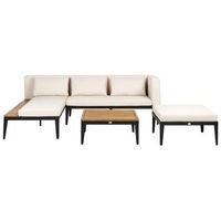 conjunto de jardin 3 plazas de madera de acacia certificada sofa esquinero con mesa de centro y otomana cojines beige claro derecho bracciano