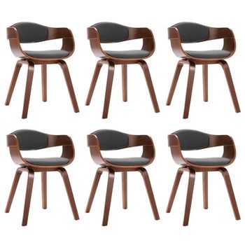 Sillas De Comedor 6 Unidades Madera Curvada Y Tela Gris