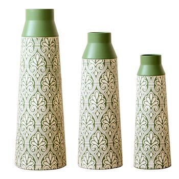 Juego De 3 Jarrones De Suelo - Elemento Decorativo - Metal - Verde (20x20x61.5cm)