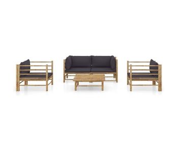 Set de muebles de jardín 5 piezas bambú con cojines gris oscuro vidaxl
