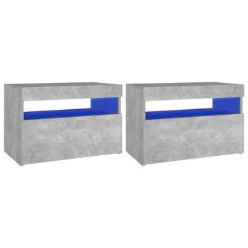 Pack 2 Uds Mesitas De Noche | Mesa Auxiliar | Mesilla Led Contrachapada Hormigón 60x35x40 Cm