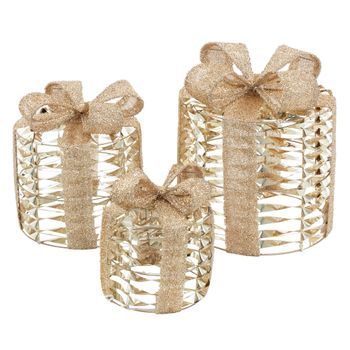 Set De 3 Cajas De Regalo Led Doradas Decorativas Para Árbol De Navidad