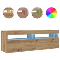 mueble tv  mueble de salon  mesa de tv luces led madera roble artisan 120x35x40 cm